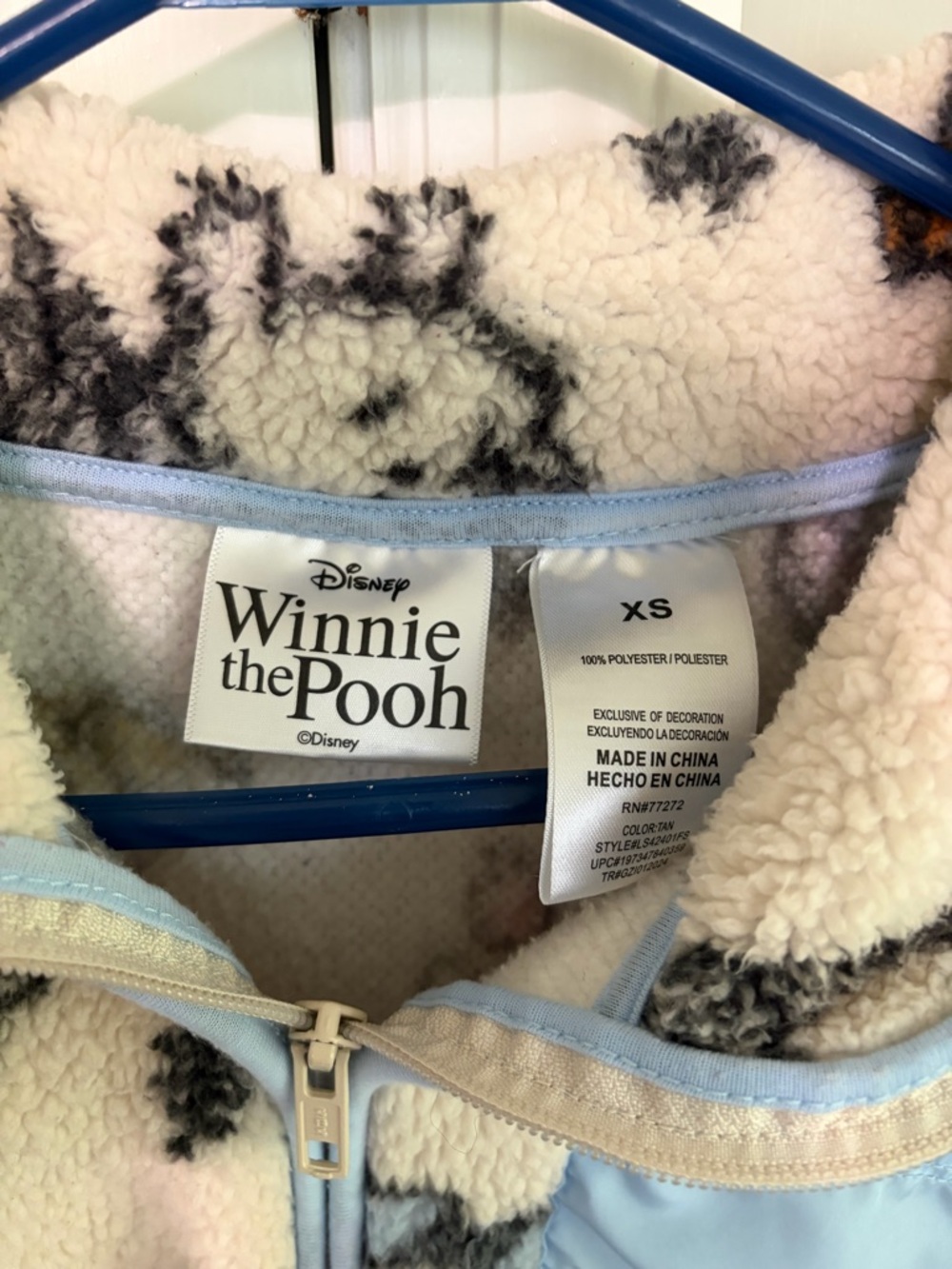 Disney Winnie the Pooh Cream and Gray Sherpa Jacket with Light Blue Trim - Picture 5 of 5